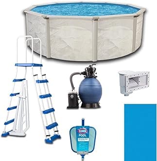 Steel Frame Above-Ground Pool Kit, DIY Family Size Backyard Pool with Sand Filter Pump, Ladder, Liner, Skimmer, and Net (Boulder, 12' x 52")