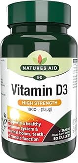Natures Aid Vitamin D3 1000iu - High Strength 25ug Supplement Support for Bone, Teeth, Muscle & Healthy Immune System - Vegan, Non-GMO, Gluten-Free - Essential Nutrient - 90 Tablets
