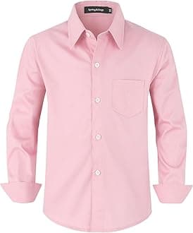 Spring&Gege Boys' Cotton Dress Shirt Long Sleeve Casual School Uniform Woven Button Down Shirt