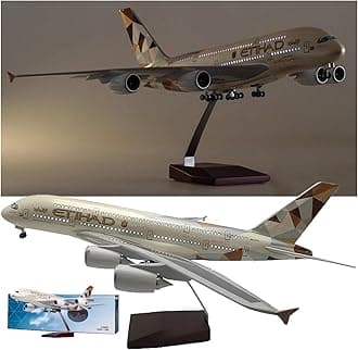 1/160 Scale 20.1in Airplane A380 ETIHAD Airline Model with Light and Wheel Diecast Plastic Resin Plane for Collection Alloy Diecast Aircraft Jet Model Plane Gift(Light)