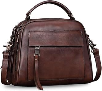 Genuine Leather Purses and Handbags for Women Shoulder Bag Vintage Handmade Real Leather Crossbody Satchel Purse with Strap