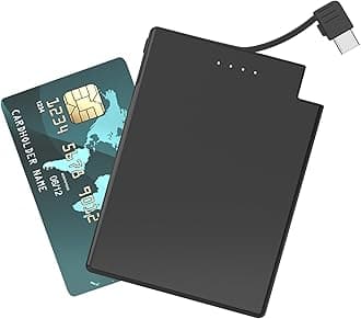 Auskang Slim Portable Charger with Built in Cable - Ultra Thin Power Bank Compatible with iPhone 15 Series Samsung Galaxy/Note Google Pixel and Other Android USB-C Smartphones