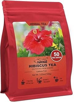 FullChea Hibiscus Tea Bags, 50 Tea Bags, 2g/Bag, Premium Hibiscus Flower Tea Bags Cultivated from Nigeria, GMO Free, Caffeine Free, Rich in Antioxidants and Supports Digestion