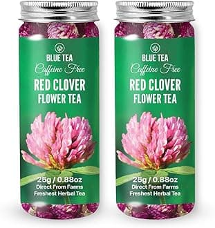 BLUE TEA - Red Clover Flower Tea - 50g - 50 Cups (Pack of 2) | ANTI-INFLAMMATORY | Detox Tea - Flower Based - Herbal Tea - Caffeine Free - Natural - No Preservatives | Pet Jar Packaging