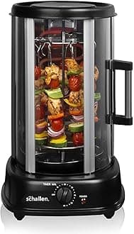 Schallen Electric 1500W 360° Rotating 21L Rotisserie Grill for Kebabs, Skewers and Roasts