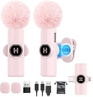 USB C Mini Wireless Lavalier Microphone for iPhone 15 16, iOS and Android Devices - Noise Reduction Lapel Mic for Recording, Clip Omni Lav Mic for Video Recording, Tiktok, Youtube, Vlog (Pink)