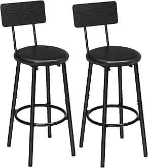 HOOBRO Round Bar Stools, Round High Bar Chairs Set of 2 with Back, Kitchen Counter Height Stools for Kitchen Island, Dining Room, High Stool Chairs with Footrest, Black EBK31BY01G2