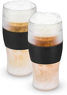 Host FREEZE Beer Glasses, Frozen Beer Mugs, Freezable Pint Glass Set, Insulated Pint Glass to Keep Your Drinks Cold, Double Walled Insulated Glasses, Tumbler for Iced Coffee, 16oz, Set of 2, Black