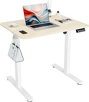 ERGOMAKER Electric Elevating Desk Standing Desk (Width 31.5 x Depth 23.6 inches (80 x 60 cm), Height Adjustable for Home Office, Ergonomic Computer Desk, Frame (White) + Top Plate (Wood Grain Texture)