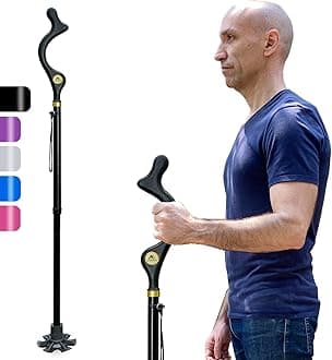Walking Cane Foldable for Men & Women Seniors for Balance,Self Standing Folding Cane,Height Adjustable Anti-Slip Lightweight Alloy Walking Stick Collapsable for Travel Mobility Aid