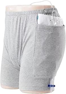 WEEOATAR Incontinence Care Shorts,Fistula Pants,Catheter Underwear Incontinence Pants,Urine Bag Underwear with Double Pockets for Nephrostomy,Foley,Suprapubic&Biliary Catheters(Man Light Grey,XL)