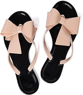 Women Flip-Flops Flat Sandals Jelly Bow Beach Flat Rivets Rain Cute Dressy Summer Sandals