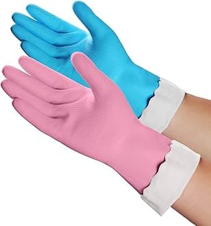 HSL Household Cleaning Gloves - 2 Pairs Reusable Kitchen Dishwashing Gloves with Latex Free, Cotton lining, Waterproof, Non-Slip, Ideal for Dishes, Household Chores, and Gardening (Medium)
