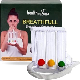 HealthAndYoga® BreathFull Breathing Exerciser- Measure & Observe Progress of Deep Breathwork Lung Workout – 3 Chamber Incentive Style Spirometer- Restore Inhale/Exhale Balance - Improve Lung strength