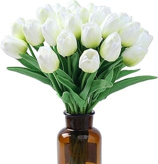 SITUMEIZI 15pcs Green Tulips Fake Artificial Flowers Real Touch 14" Silk Flower for Home Decor Spring Easter Wedding Bouquet Decorations Floral Arrangements(Green)