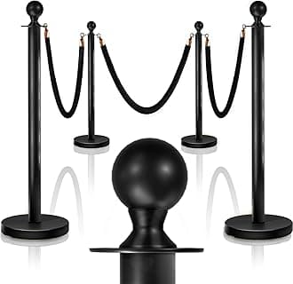 4PCS Black Stanchions Posts with 3PCS 5 ft Black Velvet Rope, Black Velvet Rope Stanchion Set Crowd Control Barriers, Stanchions and Velvet Ropes Red Carpet Poles for Party Supplies