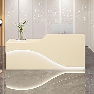 Front Desk Reception Counter, Front Counter Desk with Lockable Drawer, Reception Counter, Modern Retail Counter for Checkout Office/Beauty Salon/Lobby C-right(Beige-R,Small)