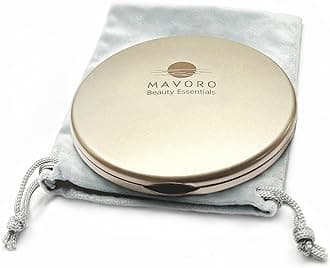 Mavoro Magnifying Compact Mirror | 1x/10x Magnification | 4" Small Pocket Purse Double Sided Travel Makeup Mirror | Folding Portable Hand Compact Mirror for Handbag and Purses (Champagne Gold)