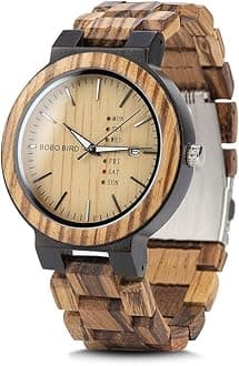 Mens Wooden Watch ボボバード メンズ 男性用 木製腕時計 アナログクォーツ 日付週表示 軽量(ブラウン)