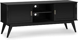 SIMPLIHOME Draper TV Stand - 60 inch Wide Solid Wood Low Media Console in Black, Mid Century Modern Entertainment Center for Living Room for TVs up to 65 Inches with Cabinets and Cable Management