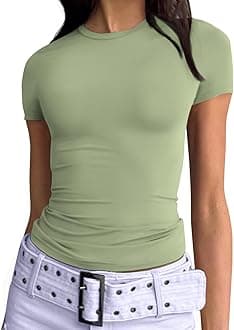 Trendy QueenWomens Basic T-Shirts Scoop Neck Short Sleeve Crop Tops Cute Summer Tops Slim Fit Tees Y2k Clothing 2024
