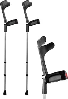 Forearm Crutches for Adults (x2 Units), Open Cuff, Extra Comfort with Hand Grip, Adjustable Height, Aluminum, Orthopedic, Made in Europe