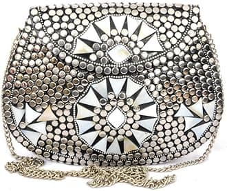 Shakuntala Vintage Clutch - Metal Mosaic Stone & Shell Design Purse - Handmade Women's Handbag