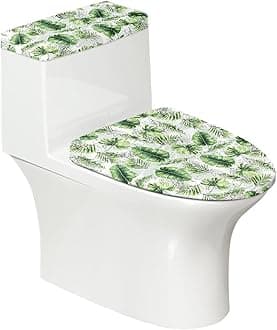 Green Leaves Toilet Lid Covers with Tank Covers Toilet Seat Cover Dustproof Stays in Place Home Decor Fits Most Toilet Lids