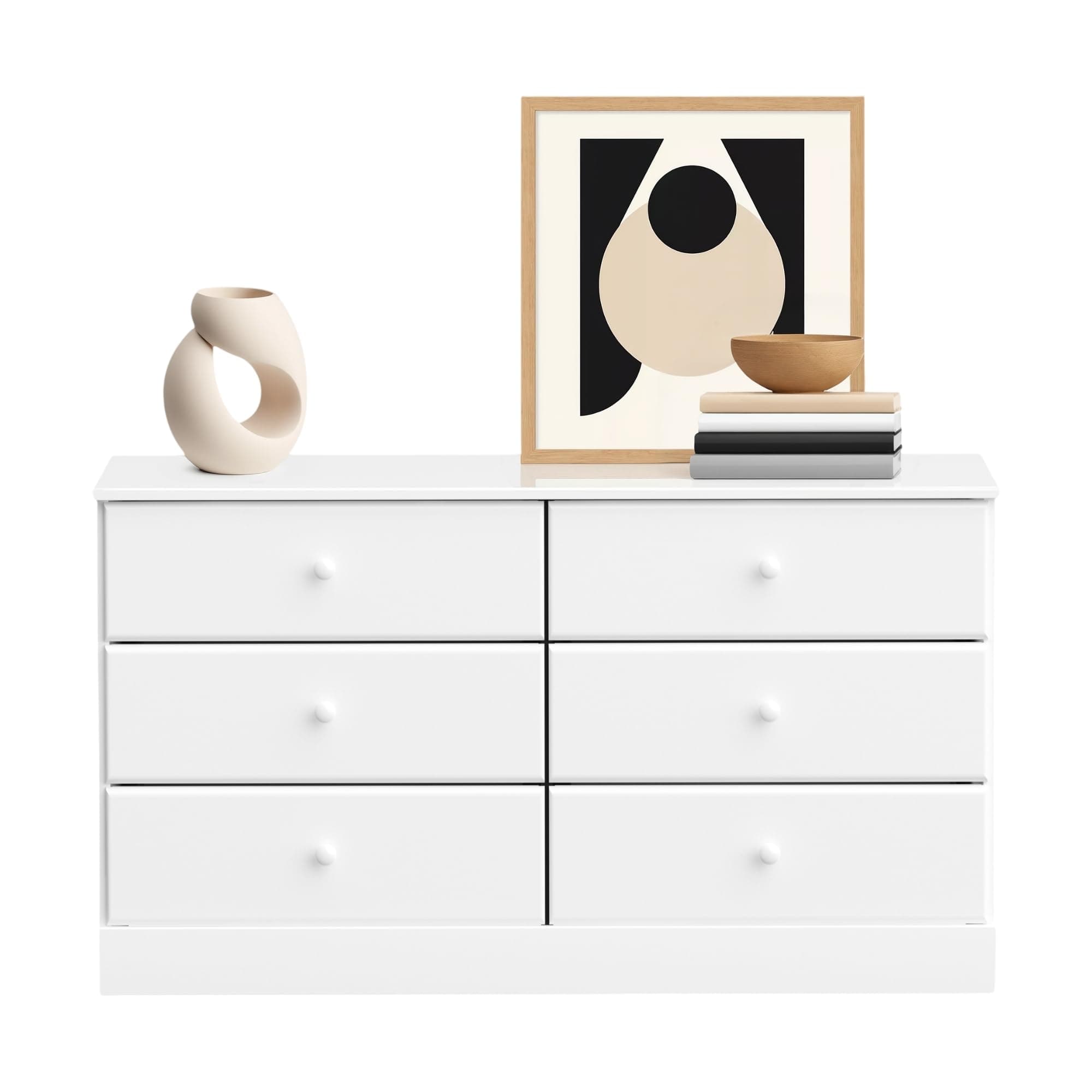 Prepac Astrid 6 Drawer Double Dresser for Bedroom, Wide Chest of Drawers, Bedroom Furniture, Clothes Storage and Organizer, 15.5" D x 47.5" W x 26.85" H, White