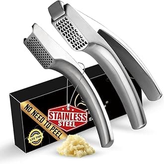 No Peeling Required Garlic Press Stainless Steel with Two Detachable Handles for Coarse&Fine Mincing-Premium Garlic Mincer Tool, Easy to Clean, Dishwasher Safe Garlic Crusher with Lifetime Replacement
