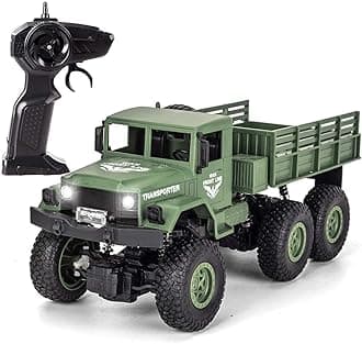XINGRUI 1:18 RC Military Truck, 50 Min Playtime Remote Control Car, 2.4Ghz 4WD Off-Road Vehicle, All Terrain Toy with LED Lights, Gift for Boys Girls Ages 6+