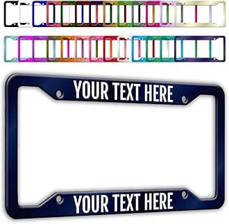 - Personalized License Plate Frames Custom License Plate Holders 4 Holes Text Customizable Design 27 Color Metal Chrome Car Tag Sign Gift for Men Women Front or Back of Car Truck 6.3"x12.2"