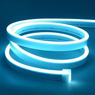 Lamomo LED Neon Lights, 16.4ft Ice Blue LED Strip Light, 12V 0.39In/Cut Silicone Waterproof Neon Rope Light for Bedroom Indoor Outdoor Decoration（Power Adapter not Included）