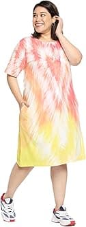 Women's Plus Size Tie-Dye Printed Midi Knee Length Tshirt Dress