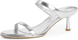 Two Strap Heeled Sandals for Women Kitten Heel Rounded Toe Heels Women Slip on Open Toe Sandals