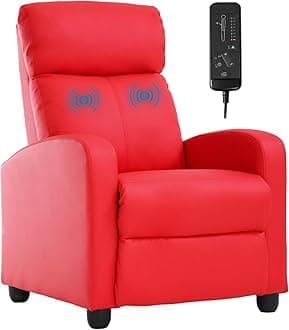 Massage Reclining for Adults Massage Recliner Chair for Living Room Recliner Sofa Winback Single Sofa Home Theater Seating w/Footrest Backrest Breathable Padded Reclining Easy Lounge,Red