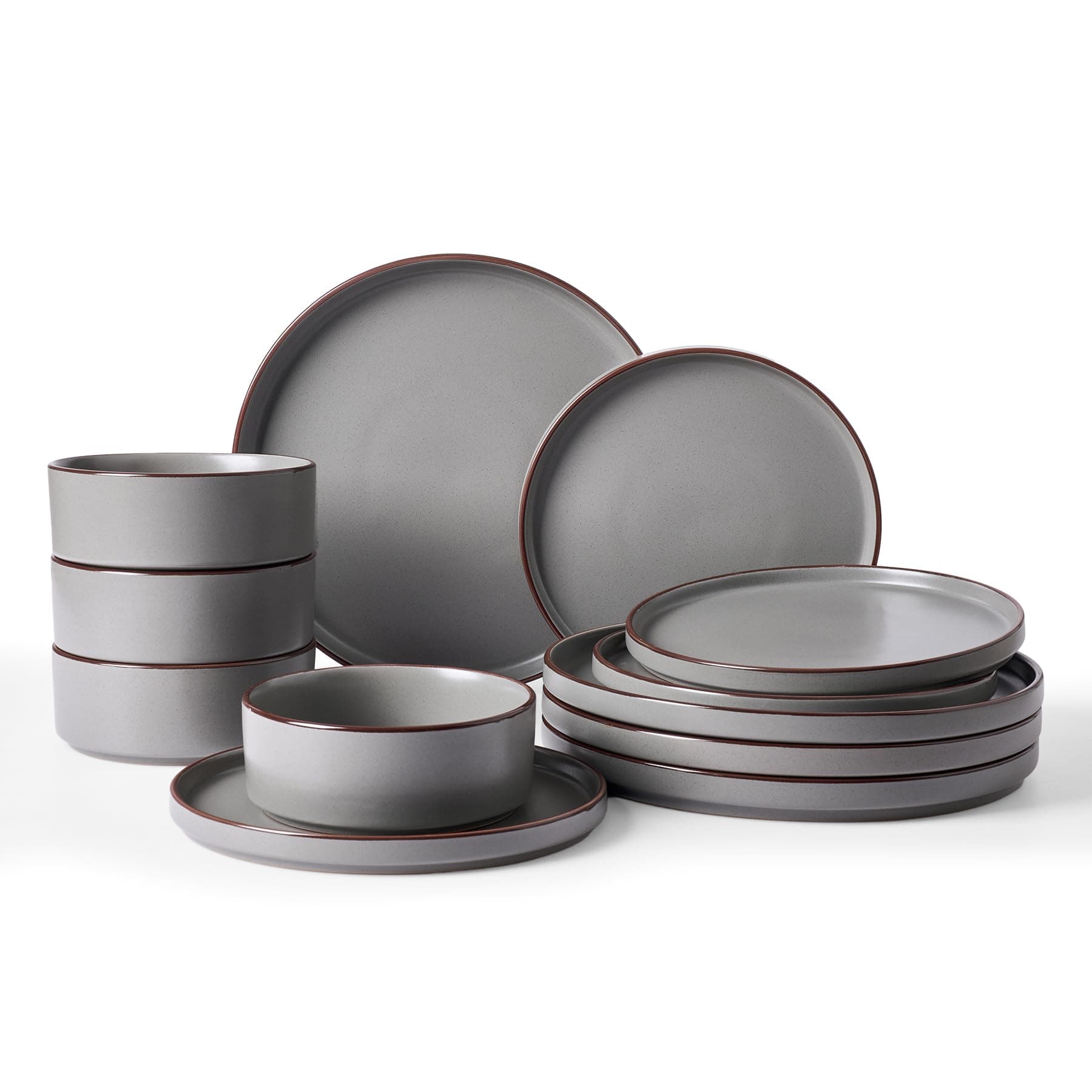 Nebula Ridge Stoneware Dinnerware Sets, Plates and Bowls Sets for 4, 12 Pieces Dishes Set, Microwave and Dishwasher Safe Kitchen Plates, Dark Gray