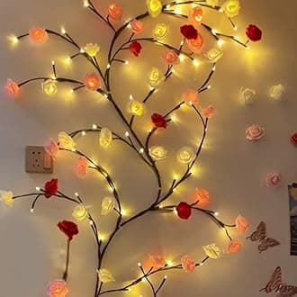 Rose LED Tree Branch Lights for Wall, Rose Flower Willow Vine Twig Decor Garland with 96 LED Lights and Remote,8 Lighting Modes,Christmas Decorations Indoor for Home Wall Door Window (71inch)