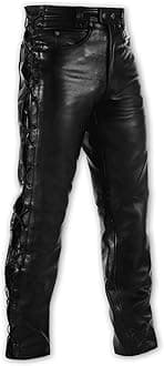 A-pro Motorcycle Quality Thick Leather Trouser Laced Jeans Bikers Motorbike Black 32