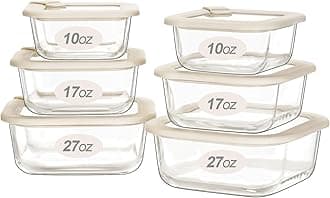 Glass Food Storage Containers with Glass Lids, Microwave Safe Food Container Set, Airtight Meal Prep Containers, LeakProof, 100% Plastic Free, 6 Pack