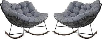 Grand patio Outdoor Rocking Chairs Set of 2, E-Coated Outdoor Rocking Recliner Chair 2 Pieces with Cushion for Front Porch Garden Patio Backyard, Grey