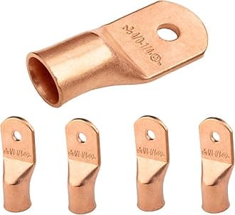 SELTERM 5pcs 4/0 AWG 1/4" Stud Copper Wire Lugs, Ring Terminals, Battery Cable Ends, 0000 Gauge Ring Terminal Connectors, UL Heavy Duty Bare Copper Eyelets Battery Terminal Connectors