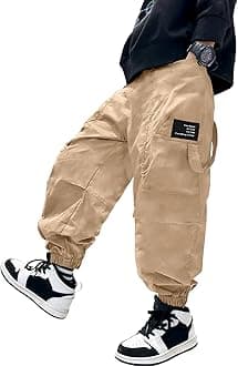 AOWKULAE Boys Casual Cargo Pants for Kids 5-14 Years