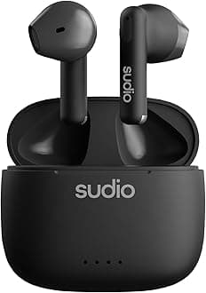 Sudio A1 Midnight Black, Earphones with Bluetooth, Touch Control with Compact Wireless Charging Cradle, IPX4 Protected, Noise-Permeable Headphones with Built-in Microphone, Premium Crystal Sound