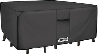 ULTCOVER 600D Tough Canvas Heavy Duty Rectangular Patio Table and Chair Cover - Waterproof Outdoor General Purpose Furniture Covers 88Lx62Wx28H inch, Black