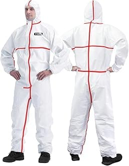 Hazmat Suit Disposable Coverall | Full Body Painters Suit in 7 Sizes with Multiple Specifications for Men & Women - Large, With Red Seal Tape, 3