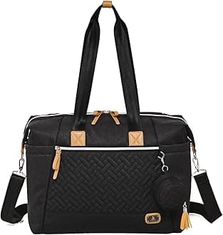 DikaslonBaby Changing Bag, Large Nappy Bags for Mom and Dad, Stylish Travel Tote with Pacifier Holder and Changing Mat (Dark Black)