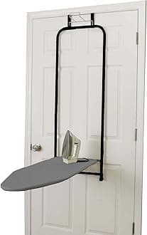 Over The Door Ironing Board, Self-Closing, Slim and Compact, Perfect for Small Spaces, Includes Padded Board Cover, Matte Black