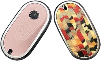 Mercedes Benz Key Case Key Fob Cover Real Wood Veneer Genuine Leather Key Fob Shell Gift C GLC E S ect 2022-2023+ (Bohemian Oak, Pink Leather)