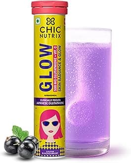 Chicnutrix Glow Glutathione Effervescent Tablets with Vitamin C |Japanese Glutathione 500mg For Radiant, Even-Toned and Glowing Skin | Sugar-Free| Blackcurrant Flavour | 20 Tablets